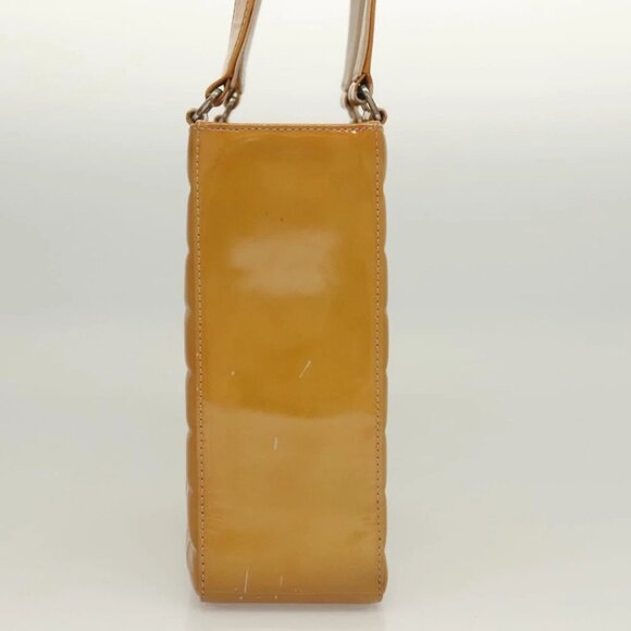 CHANEL Choco Bar Hand Bag Patent Leather Yellow Silver CC Auth mr1387 - Picture 5 of 16